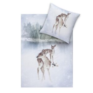 Estella Flanell Bettwäsche Iceland 4456-101 Rehe Winter Schnee 135x200