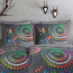 Traumschloss Comfort Flanell Bettwäsche - Gimbrere - bunte Mandalas mit Federn