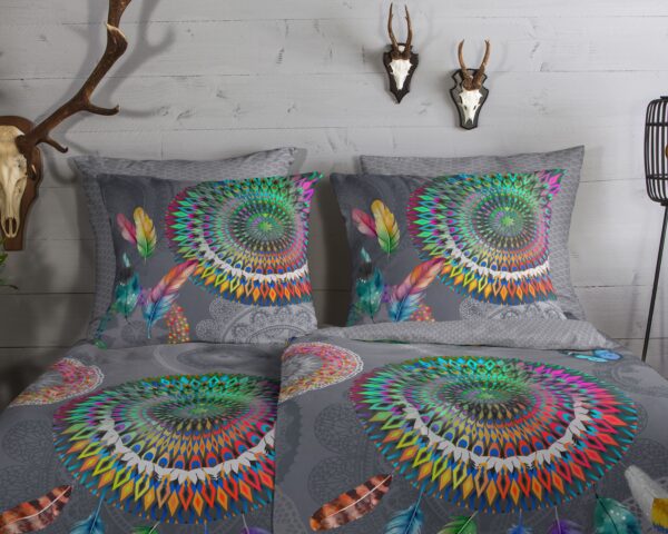 Traumschloss Comfort Flanell Bettwäsche - Gimbrere - bunte Mandalas mit Federn