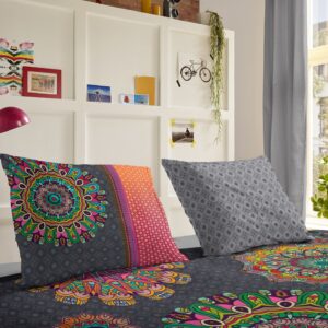 Traumschloss Comfort Flanell Bettwäsche - Izett - bunte Mandalas auf dunklem Hintergrund 155x220 / 80x80