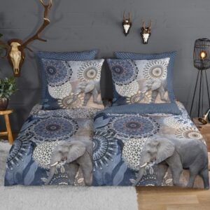 Traumschloss Comfort Flanell Bettwäsche - Meya - Mandalas mit Elefant. blau 155x220 / 80x80