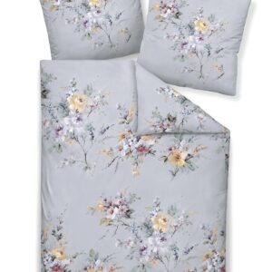 Traumschloss Mako Satin Bettwäsche Deluxe - Blumen - grau