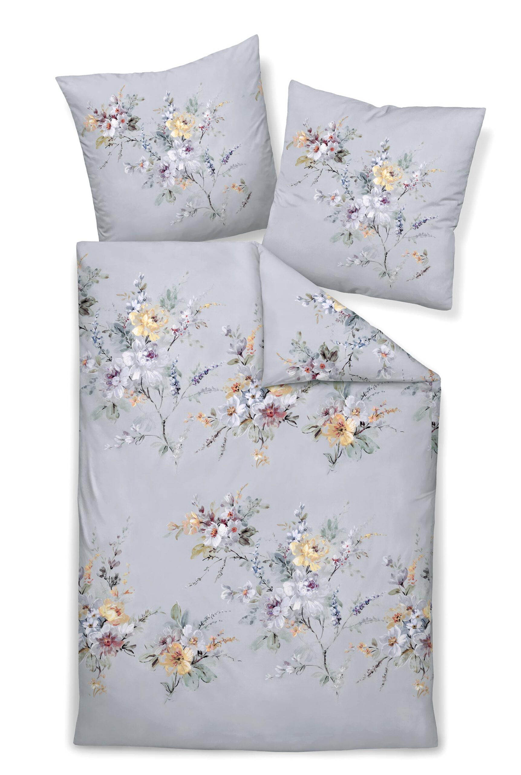 Traumschloss Mako Satin Bettwäsche Deluxe - Blumen - grau