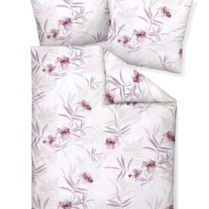 Traumschloss Premium Flanell Bettwäsche - rosa Blüten und blätter auf hellem ...
